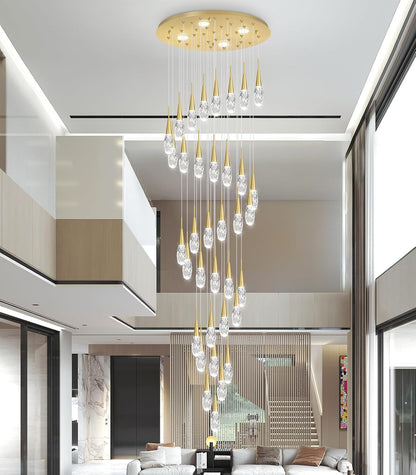 36-Lights 197 Inches Large Modern Chandelier LED Light Fixtures High Ceiling Long Light Chandelier for Entrance Foyer Dimmable Lights with Remote Living Room Ceiling Pendant Lighting Shine Gold3