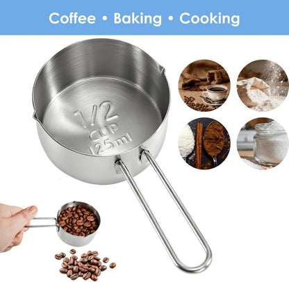 6 Pcs 1/2 Cup (125Ml) Stainless Steel Measuring Scoops, Metal Measuring Cups with Handle for Dog Food, Coffee, Baking, Cooking, Dishwasher Safe4