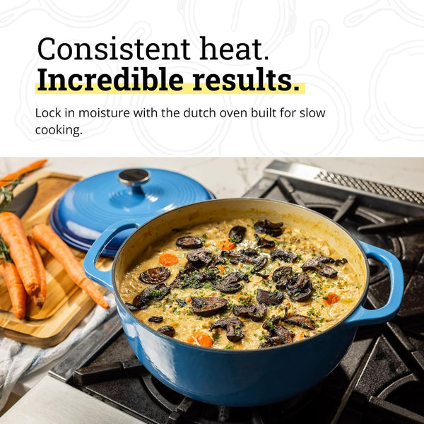 Essential Enamel Cast Iron Dutch Oven, 6 Quart, Caribbean Blue | Ideal for Bread Baking, Braising, Marinating & Slow Cooking, Features Moisture-Sealing Lid & Dual Handles3