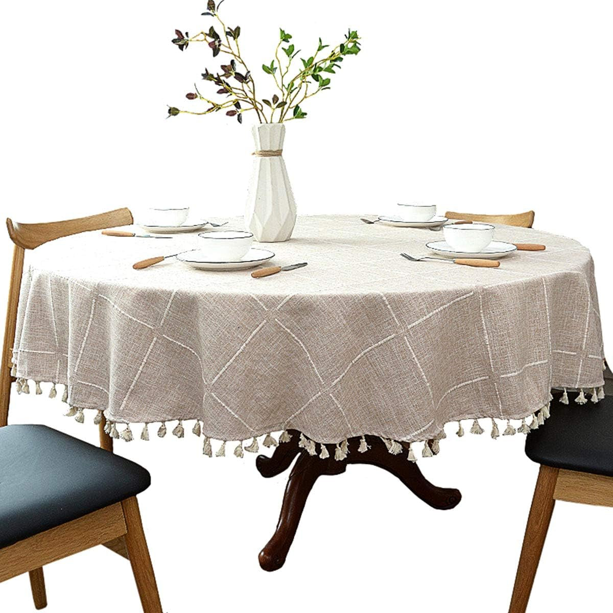 heavy-weight-cotton-linen-tablecloth-plaid-tassel-round-table-cover-for-kitchen-dining-room-tabletop-decorations-round-78-beige