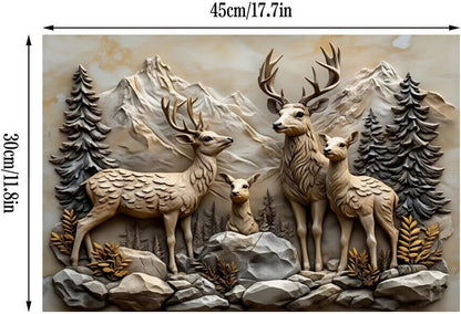 Deer Linen Placemats for Dining Table 12X18, Rustic Washable Fabric Table Mats with Rounded Corners, Decorative Large Desk Pad for Kitchen (Set of 6)2