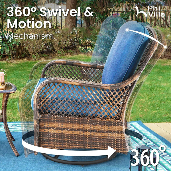 3 Piece Oversized Outdoor Wicker Patio Furniture Set, Navy Blue2