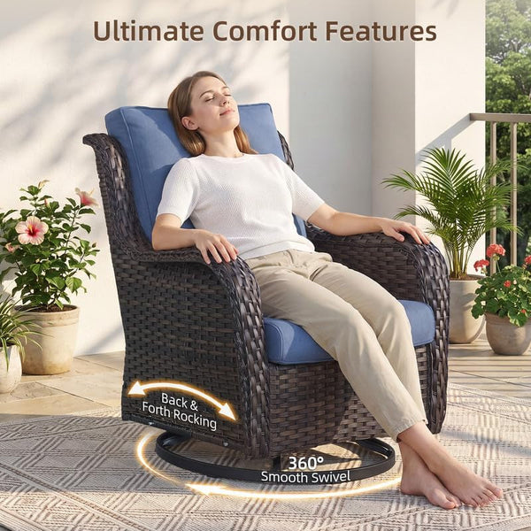 5 Pieces Outdoor Wicker Patio Furniture Set with Fire Pit Blue5