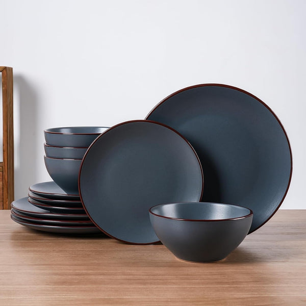 Venus Plates and Bowls Sets, 12Pcs Stoneware Dinnerware Set for 41