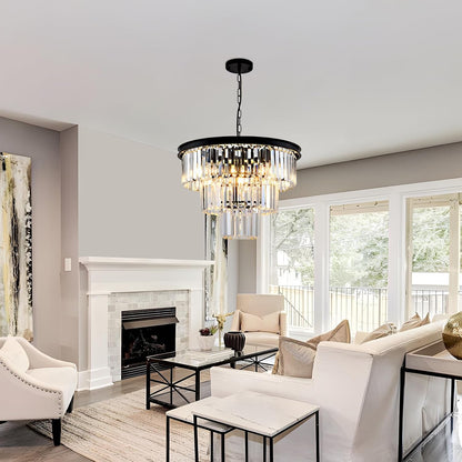 8 Light Modern Crystal Chandelier 20'' Black Chandeliers for Dining Room Contemporary Pendant Light Fixture round 3-Tier Adjustable Height E12 for Living Room, Foyer, Entryway, Bedroom9