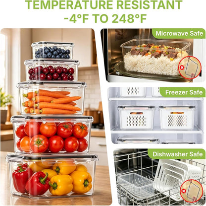 5 Pack Large Fruit Storage Containers for Fridge, Leakproof Produce Containers with Removable Colanders, Dishwasher Safe Fridge Organizers and Storage, Keep Berry, Vegetables Fresh Longer7