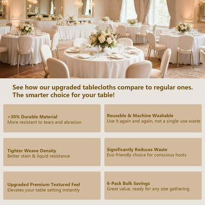White round Tablecloths 6-Pack, 120 Inches in Diameter, Reusable & Washable Table Cloths for 30-72 Inch round Tables, Polyester Fabric Tablecloth for Wedding, Party, Banquet5