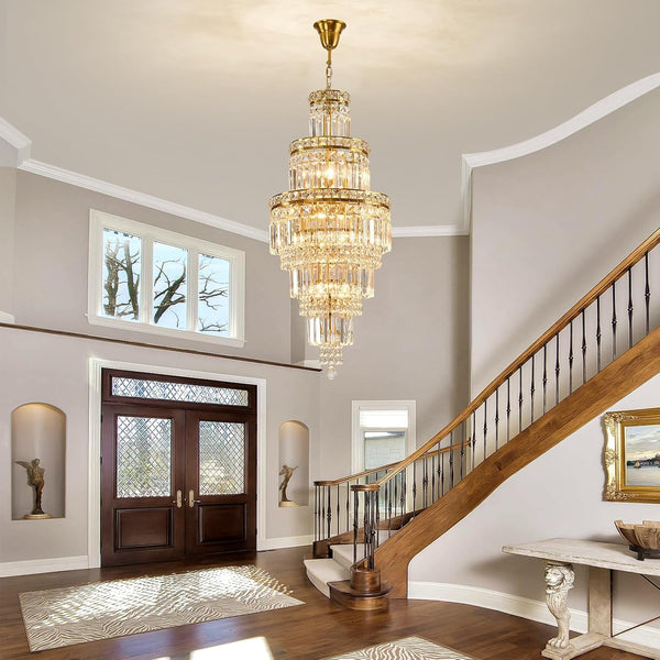 Modern Crystal Chandelier 8 Light Long Chandelier for High Ceiling Luxury Gold Hanging Pendant Light for Dining Room Living Room Staircase Foyer Entryway8