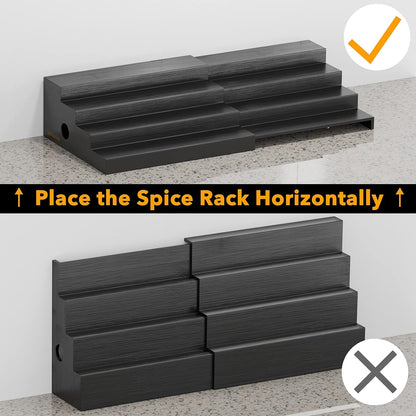 Bamboo Spice Rack Organizer for Cabinet, Kitchen Pantry Spices Storage Rack for Cabinets Organization, Home Seasoning Tiered Can Goods Racks Wood Shelf Organizers (4 Tier, Black)4