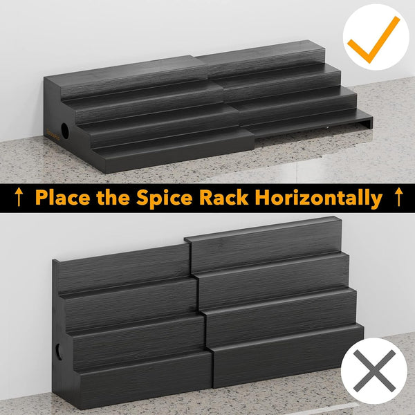 Bamboo Spice Rack Organizer for Cabinet, Kitchen Pantry Spices Storage Rack for Cabinets Organization, Home Seasoning Tiered Can Goods Racks Wood Shelf Organizers (4 Tier, Black)4