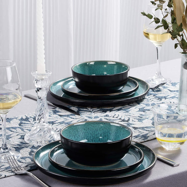 24 Piece Dinnerware Sets for 8, Ceramic Dishes Set, Pastel Turquoise4