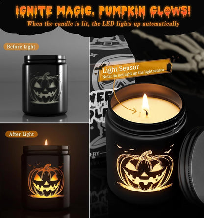 Halloween Candles,Halloween Gifts Candle with LED Pumpkin Face2