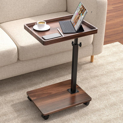 C Table End Table Adjustable Height, 360°Swivel TV Tray Table for Small Spaces, Couch Tables That Slide Under, C Shaped Side Tables Living Room and Bedroom for Sofa, Bed,Chair, Snack (1, Walnut Brown)1