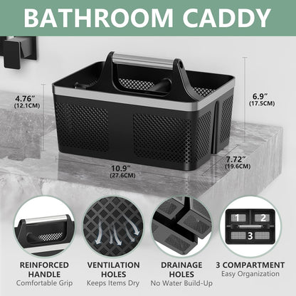 Black Shower Caddy Portable: Plastic Bathroom Caddy Organizer with Handle and Holes, Cleaning Caddy, Hard Shower Basket Storage Tote for Toiletry, College Dorm Room Essentials for Men2