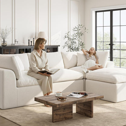 Cloud Sectional Couches for Living Room | 108 Inch L-Shaped Boneless Couch with Ottoman | Modular Sectionals Sofa Couch Ivory White3