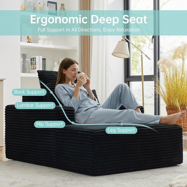 Boneless Couch Chaise Lounge Chair, 54" Oversized Cloud Sofa with Deep Seat, Plush Corduroy Reading Chair for Living Room, Bedroom, Reading Nook, Apartment, Gaming Room & Movie Nights, Black3
