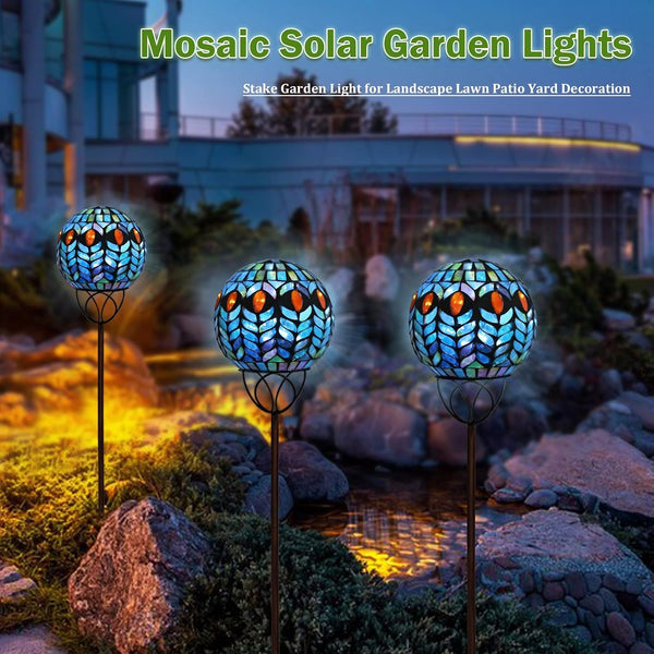 Decorative Solar Garden Lights, 6" Mosaic Globe Outdoor Stake4