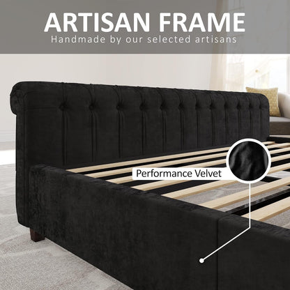 Queen Size Upholstered Sleigh Bed Frame with Wingback Headboard7