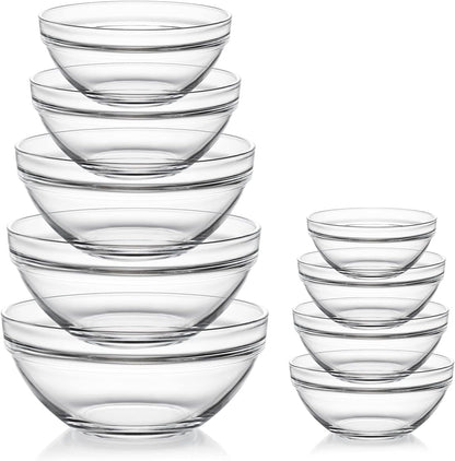 Sweejar Glass Mixing Bowls Set(Set of 9),Nesting Bowls for Space Saving Storage,Great for Cooking,Baking,Prepping,Stackable Bowl Set…1
