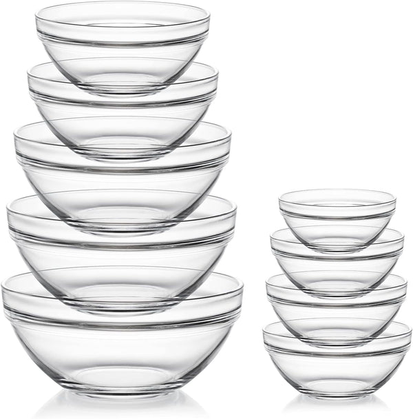 Sweejar Glass Mixing Bowls Set(Set of 9),Nesting Bowls for Space Saving Storage,Great for Cooking,Baking,Prepping,Stackable Bowl Set…1