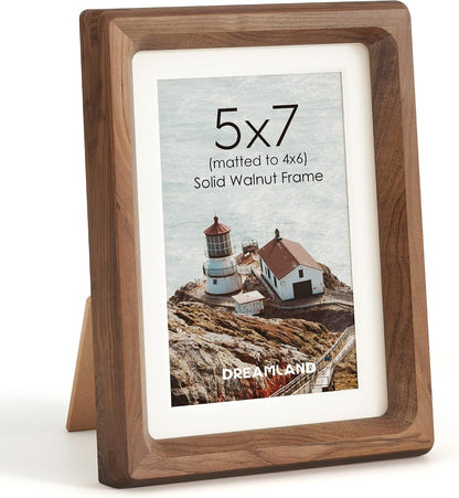 5X7 Picture Frame, Usa-Sourced Walnut Wood Photo Frame with HD Tempered Glass, Wooden 5X7 Frame Matted to 4X6, Handcrafted Rounded Corner Frames for Tabletop or Wall Display1