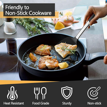 Black Kitchen Cooking Utensil Set of 4, Slicone Head & Steel Body | Silicone Solid Spatulas Slotted Spoons Turners for Non-Stick Cookware Flipping Mixing, Heat-Proof5