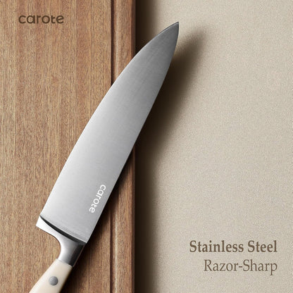 14-Piece Knife Set with Wood Block, Rust-Resistant, Cream3