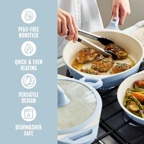 8 Piece Ceramic Nonstick Cookware Set, Induction Suitable Non Toxic Pfas-Free Pots & Pans, Dishwasher Safe, Cooking Set, Stock Pot, Saucepans & Frying Pans, Kitchen Cooking, Light Blue5