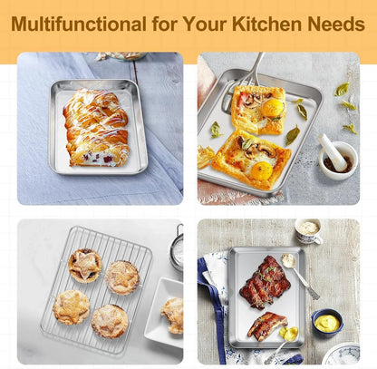Toaster Oven Tray and Rack Set, 9.3" X 7" X 1" Toaster Oven Pan | Stainless Steel Toaster Oven Pan Broiler Pan with Wire Rack for Cooking, Non Toxic & Healthy, Easy Clean & Dishwasher Safe4