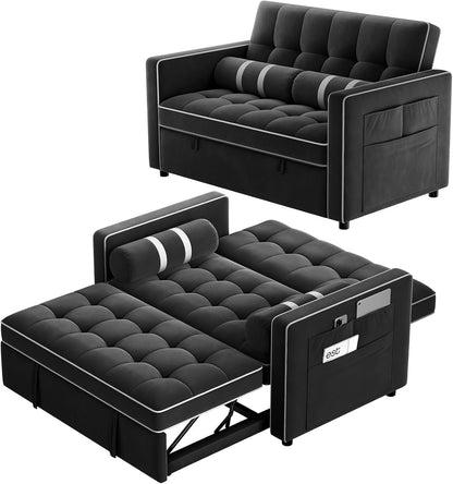 Sleeper Sofa Bed, 3 in 1 Pull Out Couch Futon, Loveseat, Black3