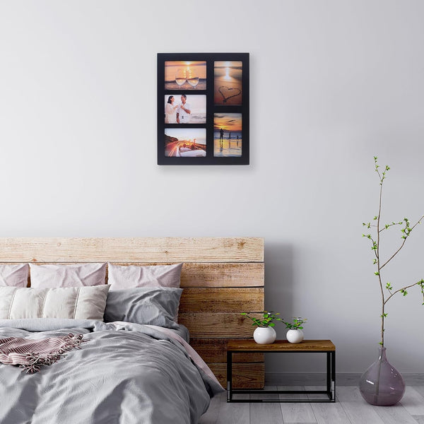 4X6 5-Opening Collage Picture Frame Black Wood2