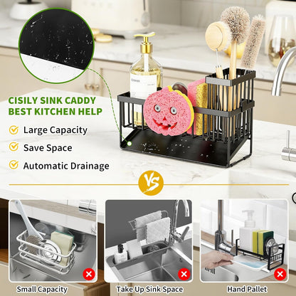 Sponge Holder for Kitchen Sink, Smiley Face Sink Caddy with Removable Brush Holder,Self-Draining Sponge Caddy for Sponge,Soap,Dish Brush,Scrubber,Kitchen Essentials and Gadgets2