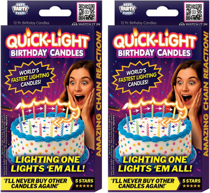 Quick Light Birthday Candles - Lighting One Candle Lights Them All - Amazing Chain Reaction Candles - Multi-Color - 2-Pack (24 Candles)1