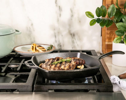 Square Cast Iron Grill Pan, Pfas-Free, 10.5 Inches | Square Skillet with Ridged Burger Grill, Even Heat Distribution, Non-Toxic Cast Iron Pan, Made in USA2