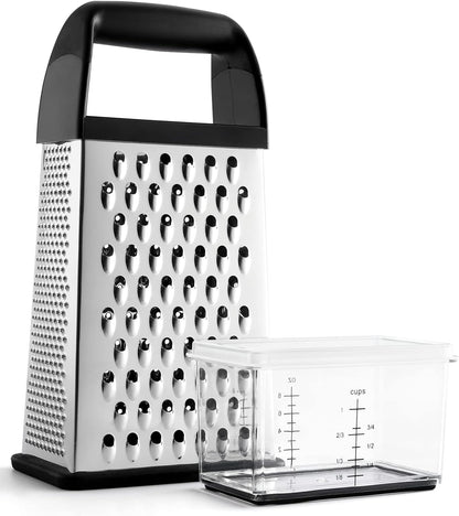 Cheese Grater with Container Box Grater Stainless Steel Kitchen Black | Dishwasher Safe 4 Sided Vegetable Shredder Zester Cheese Shredder Box Gratters for Carrot Potato Parmesan Citrus Lemon Gift7