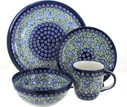 Blue Rose Polish Pottery - Green Seaside Swirl 16 PC Dinnerware Set - 4 Place Settings - Great for Everyday Dining, Casual Dining, or as Formal Dinnerware1
