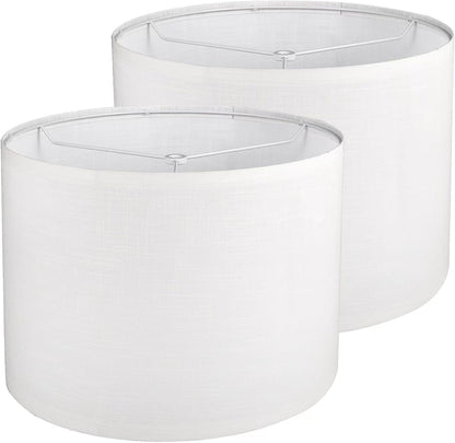 Drum Lamp Shades Set of 2, White Line Lamp Shades for Table Lamps Floor Lamp, 13" Top X 13" Bottom X 10" High Large Fabric Lamp Shades, Easy Assembly Replacement Lampshades1