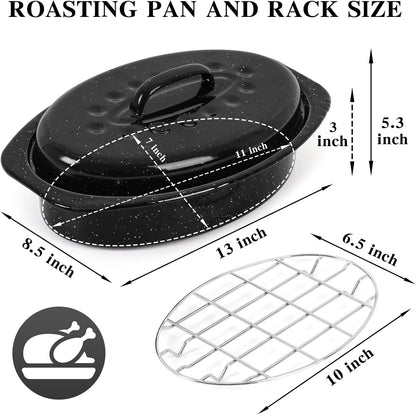 13 Inch Small Roasting Pan with Lid and Rack, Enamel Carbon Steel Roaster Pan, High Temperature Resistance and Dishwasher Safe, Cookware for Small Poultry & Vegetables2