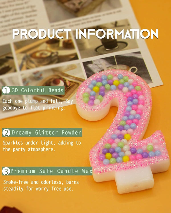 Pink Birthday Candles Number 2 Candle - Colorful Macaron Design,2Rd Birthday Decorations for Girl,Two Sweet Theme Birthday Party Supplies3
