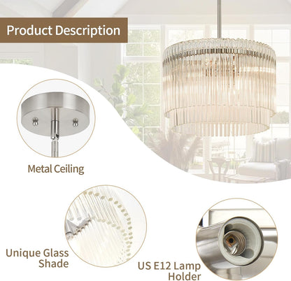 15.44" Drum Chandeliers Dining Room Brushed Nickel 6-Lights3