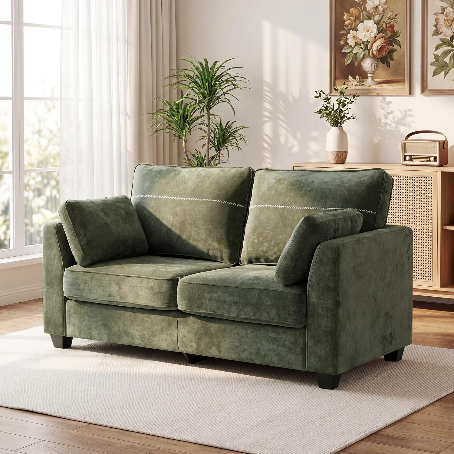 65-4-loveseat-sofa-chenille-love-seat-with-2-pillows-green