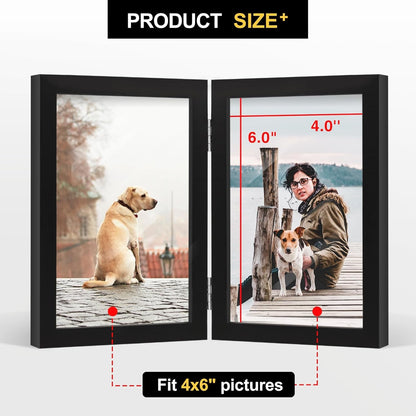 4X6 Double Picture Frame Black Wooden Hinged Photo Frame6