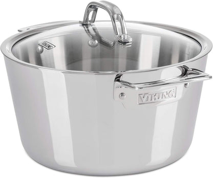 Viking Contemporary 3-Ply Dutch Oven, 5.2 Quart Stainless Steel Cookware Pot with Glass Lid, Dishwasher and Oven Safe, Induction Ready, Silver1