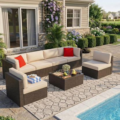 7 Pieces Patio Furniture Sets, Outdoor Sectional Patio Sofa Set1