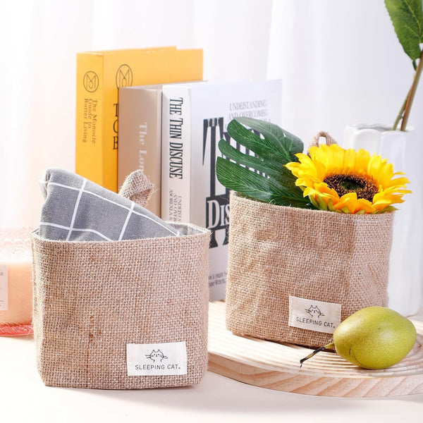 Small Cotton and Linen Hanging Storage Basket for Desktop, Ideal for Organizing Keys and Miscellaneous Items.7