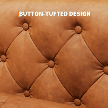 81" Leather Couch for Living Room, Chesterfield Sofa with Deep Seat, Handmade Button Tufted 3 Seater Sofa, Modern Leather Sofa for Apartment, or Office, Cognac Tan5