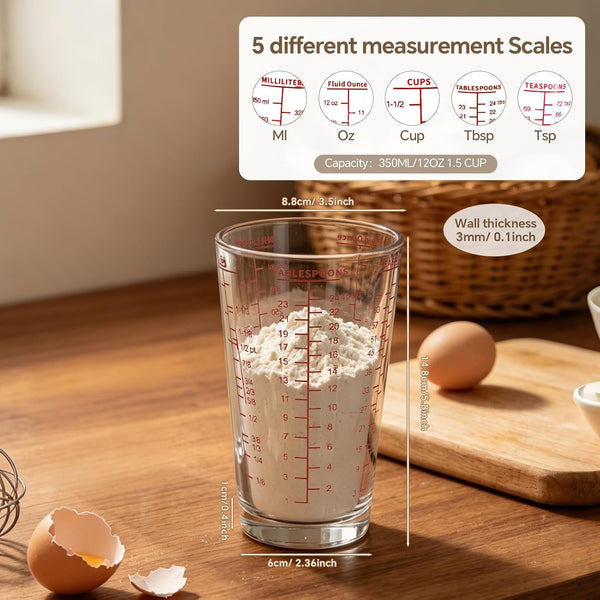 12OZ Heavyweight Glass Measuring Cup Graduated Pint Glass Cup with 5 Scales Liquid and Dry Measuring Cup for Baking2