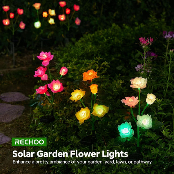 Solar Garden Lights Outdoor, 3 Pack Solar Flower Lights with 15 Rose Flowers, Multi-Color Changing LED Waterproof Solar Lights, Garden Decor for Landscape Pathway, Gifts for Women7