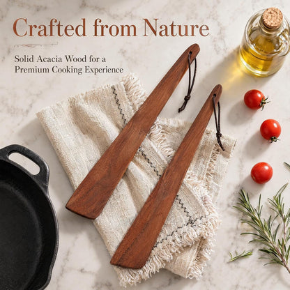 Acacia Wood Spatula Set for Cooking, 12+10 Inch One-Piece Narrow Head Wooden Turner, Non-Stick Safe Kitchen Utensils for Frying, Grilling, Baking, Mixing7