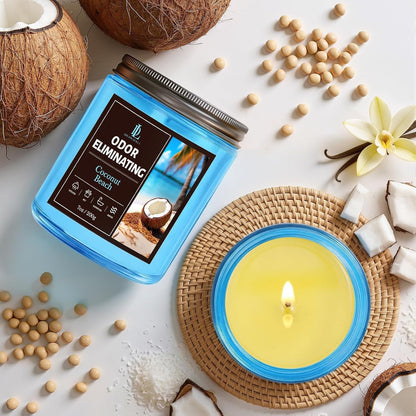 Coconut Beach Odor Eliminating Highly Fragranced Candle, Eliminates 95% of Living Room, Bedroom, Bathroom and Other Smells Quickly, Air Freshing Scented Candles, Soy Candle Gifts for Women Men, 7Oz6